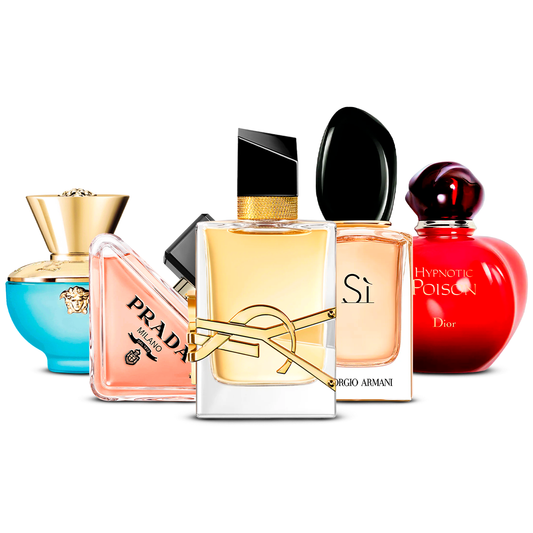 Conjunto de 5 Perfumes – Versace Dylan Turquoise, Prada Paradoxe, Yves Saint Laurent Libre, Giorgio Armani Sì e Dior Hypnotic Poison [100 ml cada um]