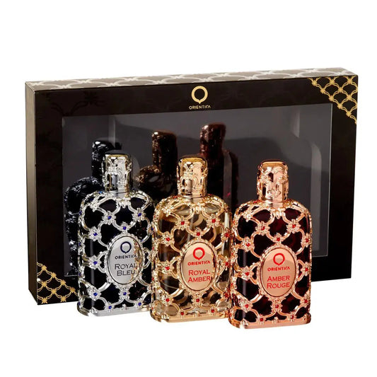 Conjunto Orientica Luxury Collection Amber Rouge + Royal Amber + Royal Bleu (3 × 30 ml)